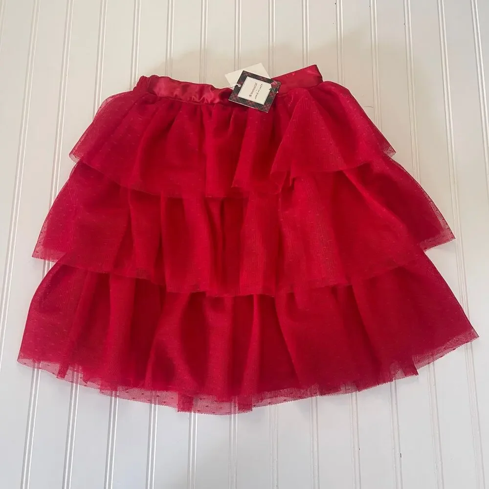 NWT Janie Jack X American Girl Doll Red Tulle Tiered Ruffle Skirt Size‎ Girls 6